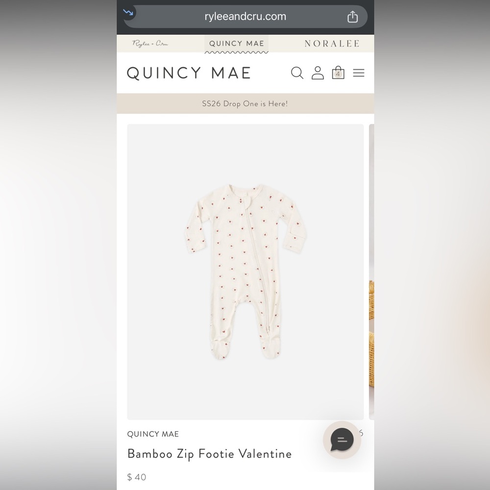 Quincy Mae Cream Footed pajama valentine Red Envelope Print